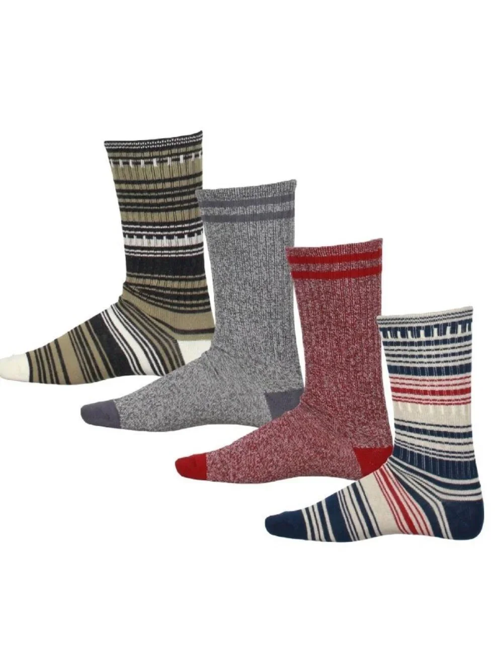 Sun + Stone Men's 4-Pair Stripe Crew Socks, Multicolor Variety, Shoe 7-12